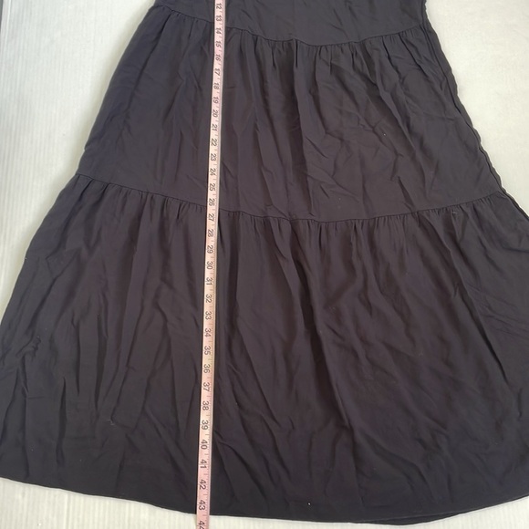 Airisa Women’s Black V-Neck Flutter Sleeve Tiered Cotton Midi Dress Sundress M/L - Picture 13 of 14